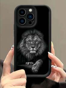 Casing Ponsel Fashion Hitam Motif Singa Kreatif Baru 1 buah, Kompatibel dengan Apple 16 Pro Max, 11/12/13/14 Plus, XR/7/8 Plus, 15 PM, Tahan Air, Tahan Guncangan, Anti Jatuh, Tahan Gores, Hadiah Ulang Tahun - Hitam - View 4