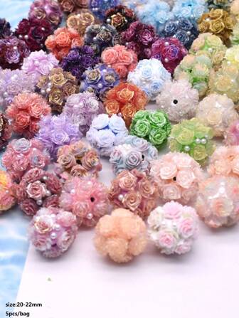 5 件/包 红色 绿色 浪漫花朵 软陶珠 多种款式花朵圆珠 适用于 DIY 首饰 手机链 串珠笔配件