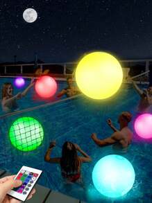 38cm Inflatable Waterproof Glowing Ball, Floating Pool Light With 16-Color Changing LED And Remote Control, Suitable For Outdoor Swimming Pool, Beach, Garden, Pond, Wedding, Party Decoration - 白色 - 查看 4