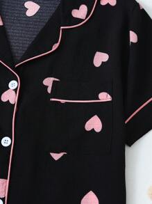 Women's Heart Print Bubble Crinkle Short Sleeve Shorts Pajama Set