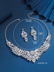 Set de 3 piezas de joyería con flores totalmente adornadas con rhinestones, accesorios elegantes - Multicolor - Ver 3