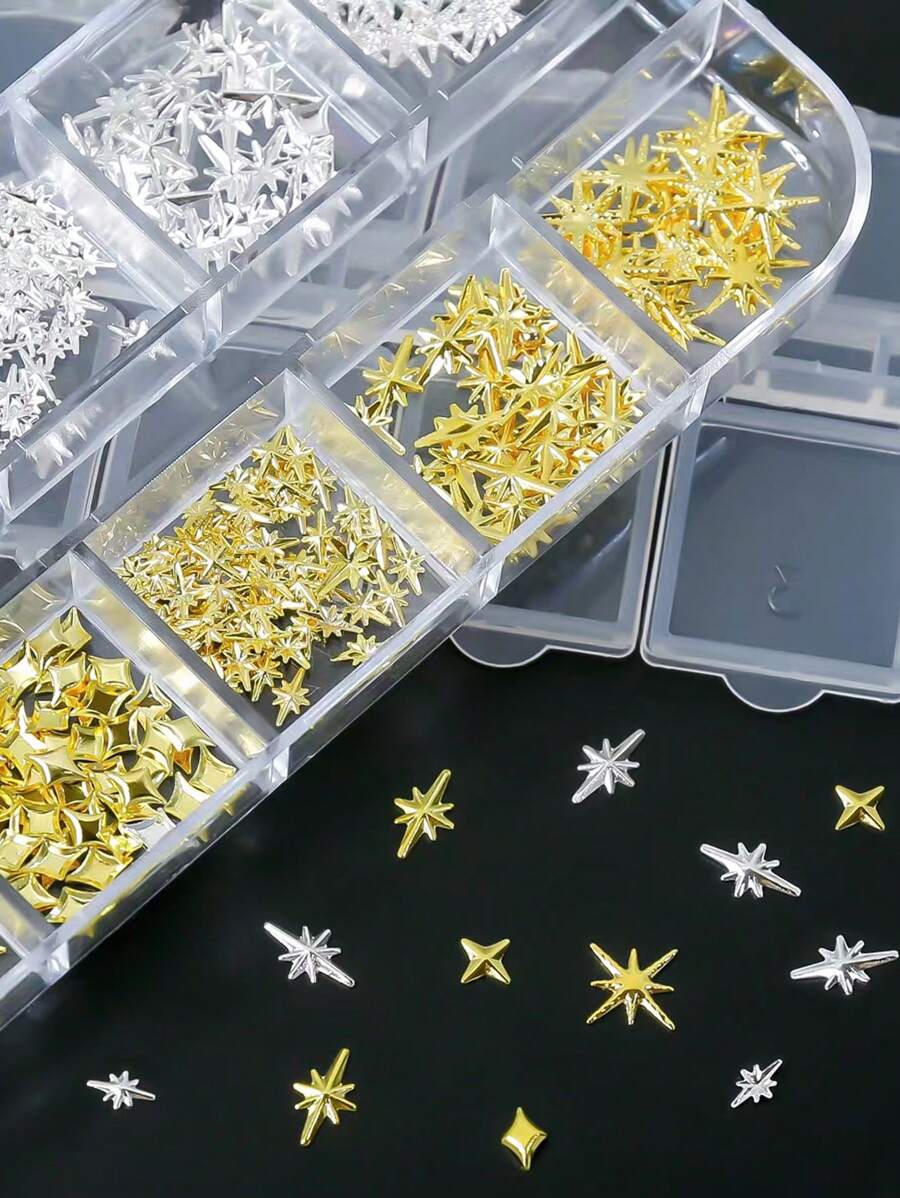 Gold Silver Star Nail Studs - thumbnail 2