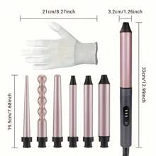 Juego de rizador profesional 6 en 1, Rizador de doble voltaje con calentamiento instantáneo y control de temperatura para cabello ondulado