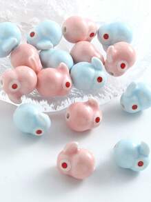 5/10pcs Cute Bunny Ceramic Easter DIY Beaded Red Rope Woven String Small Pendant To Send Friends Gifts - Multicolor - View 1