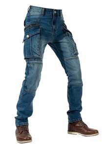 ESDVQ Elastic Slim-Fit Cargo Biker Jeans