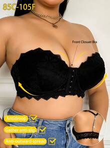 Plus Size Women's Lace Panel Front Closure Soft Lingerie - Black - View 4