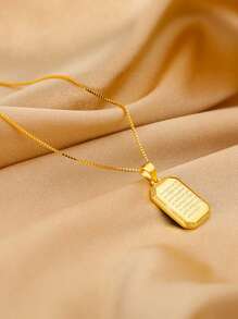 1pc Women's Black Rectangle Pendant Necklace, Minimalist & Elegant Style Dainty Clavicle Chain For Daily Wear