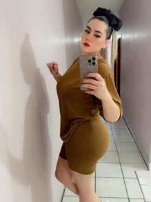 Camiseta de manga caída y pantalonetas de ciclista - Camel - Ver 3