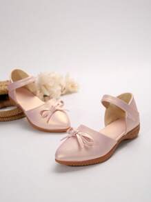 时尚优雅的蝴蝶结玛丽珍平底鞋，适合女孩，舒适、轻便、防滑、鞋底柔软 - 粉色 - 查看 4