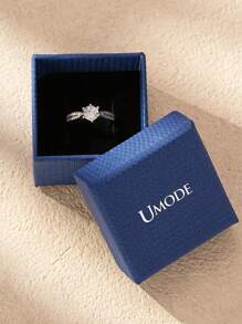 1 件仿钻单石订婚戒指，带戒指盒，CZ（方晶锆石）女士结婚周年纪念戒指，精致白金镀铂金可调节戒指，带珠宝戒指礼盒，浪漫闪亮戒指