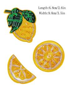 3件手工串珠黄色水果柠檬熨烫贴片，DIY服装配饰，刺绣缝纫熨烫贴片，可用于装饰服装、鞋子、包包、帽子、胸针，修补破洞，适合节日派对、夏季、学校等场合。 - 彩色 - 查看 3