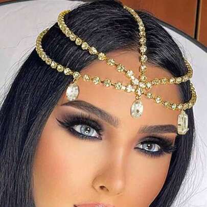 1 Pc Silver Teardrop Crystal Forehead Chain, Minimalist Headband Head Jewelry Hair Chain Head Pieces Jewelry Hair Jewelry Hair Vine Chain, Hair Jewellery, Wedding, Looks Of Party