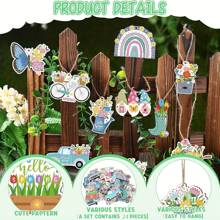 24pcs Wooden Easter Decorations, Vintage Spring Easter Decor Rabbit, Carrot, Chick, Butterfly, Flower, Truck Shape Ornaments With Hanging Ropes For Party Gifts Birthday Graduation