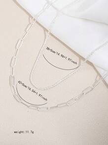 Nooxian 2pcs Glittering Metallic Women Necklace Set (Random Quantity Of Chain Rings) - Silver - View 6