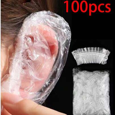 100个白色一次性高弹力防水耳套洗澡耳洞美发染发新款专用加厚耳罩万圣节