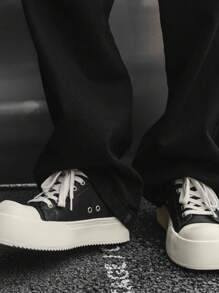 Couple Casual Platform Sneakers, Unisex Black Thick Sole Breathable Celebrity Same Style Commuter Lace-Up Shoes, Women Spring Autumn Fashion Thick Sole Versatile Loafers, Minimalist Thick Sole Derby Shoes Men Casual Commuter Sneakers - Black and White - View 6