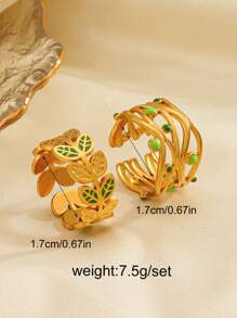 2 chiếc nhẫn hở bằng thép không gỉ thiết kế hình lá xanh đơn giản dành cho nữ, đeo hàng ngày - Nhiều màu - Xem 5