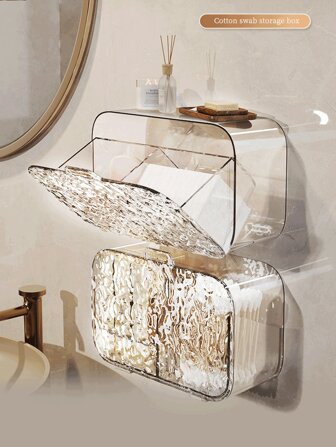1 Pc Wall-Mounted Transparent Cleaning Pad Storage Box, Dust-Proof Segmented Makeup Organizer Box For Bathroom, Holds Cleaning Swabs, Hair Ties, Lipstick Back To School