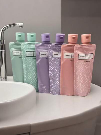 6 Packs Travel Size Pump Dispensers For Toiletries - Leakproof Standing Liquid Containers For Shampoo, Conditioner, Lotion, Body Wash | Plastic, Unscented, Latex-Free