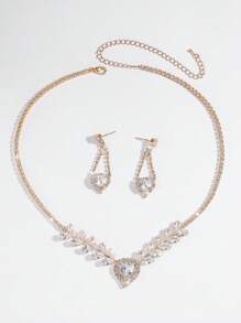 3pcs Full Crystal Rhinestones Colorful Heart Pendant Necklace & Earrings Wedding Jewelry Set - Multicolor - View 5