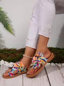 Women Bow Decor Flat Slippers, Suede Fisherman Style Beach Shoes, New Summer Flat Casual Ring Toe - Orange - View 4