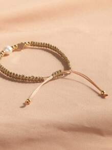 1 Stück 18K vergoldetes Natürliche Perle Verstellbares Geflochtenes Herz Lässig Armband, Muttertag, Valentinstag, Geburtstagsgeschenk - Goldenes Liebesherz - Übersicht 4