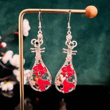 复古新中式风格吊坠耳环，长款垂坠设计，适合夏季派对假期日常佩戴 - 弦韻鯉影 - 查看 1