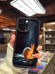 1pc Basketball Smoke-Emitting Pattern Phone Case, Luxury Black Full-Body Protection Shock-Proof Drop-Proof Thick TPU Phone Case, Compatible With IPhone 16