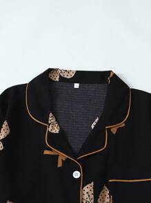 Conjunto de pijama de mujer de burbujas de crepe con estampado de mariposas y mangas cortas