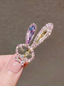 1 pezzo Fermaglio per capelli elegante e minimalista da donna con design a coniglietto, in lega metallica con strass rosa, versatile e affascinante per uso quotidiano, accessorio per outfit da spiaggia e viaggio, fermagli per capelli
