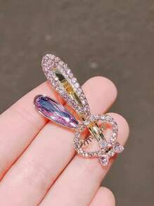 1 pezzo Fermaglio per capelli elegante e minimalista da donna con design a coniglietto, in lega metallica con strass rosa, versatile e affascinante per uso quotidiano, accessorio per outfit da spiaggia e viaggio, fermagli per capelli