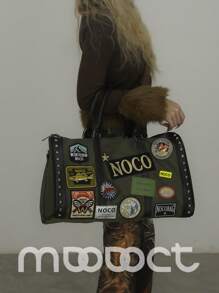 MDODO 1pc Contrast Color Nylon Material Tote Bag, Women Casual Large Capacity Gym/Yoga Bag, Embroidered Logo, Lemon Decor, Double Handle Design, Zipper Closure, Detachable Adjustable Strap For Shoulder Use, Suitable For Sports, Travel, Yoga Sports Bag Sport Bag Holiday Travel Bag Gym Bag Bicycle For Outdoor Fishing Running Camping Hiking - Multicolor - View 1