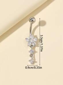 1 pieza de Perforación de ombligo de acero inoxidable elegante y de moda con diseño de flor - Plateado - Ver 3