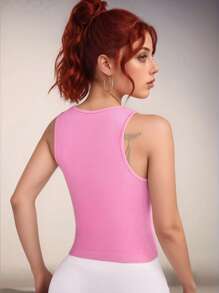 1pc Sports Bra, Sleeveless Outdoor Running Exercise Top, High Stretch Yoga Tank Top - Pink - View 3