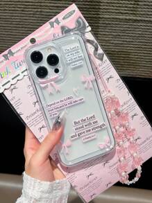 蝴蝶结字母拼布防摔手机壳，配 1 条手机挂绳，适用于 17/16 Pro Max、15、14/13、12、11 Pro Max、XS Max、X、XR、8、7、Plus、Mini，可用作生日礼物、女朋友、男朋友或自用