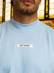 Oversized Turtleneck Rubber T-Shirt Streetwear Men Unisex - 淺藍色 - 查看 8