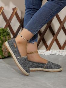 New Linen Breathable Rope Woven Slip-On Platform Casual Loafers, Odor-Resistant Comfortable Flat Shoes For Plus Size Women (Size 43)