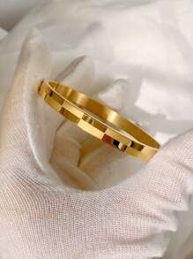 1 件时尚格子不锈钢金色手链，适合女士日常佩戴和作为节日礼物 - 金黃色 - 查看 6