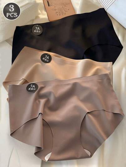 3pcs Women's Seamless Solid Color Breathable Comfort Brief
