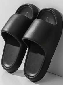 Summer New Thick Sole Soft Solid Color Round Toe Slip-On Casual Minimalist Non-Slip Deodorizing EVA Material Indoor Outdoor Slippers