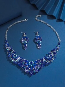 Set de 3 piezas de joyería con flores totalmente adornadas con rhinestones, accesorios elegantes - Multicolor - Ver 8