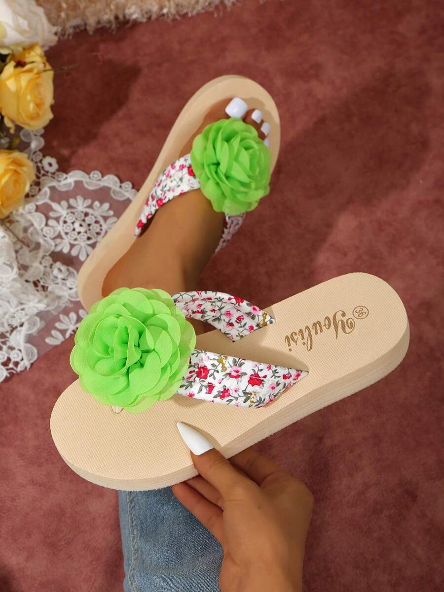 Women Summer Flip Flops Anti-Slip Thong Sandals, Flower Design Casual Beach Slippers