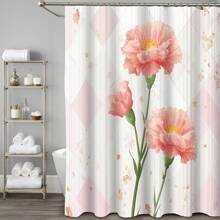 Juego de 1/4 cortinas de ducha para el Día de la Madre, con flores brillantes, para el Día del Presidente, lluvia de primavera, impermeables, estampados con estilo y funcionales, para decoración del hogar, para cada baño, ducha y bañera, con 12 ganchos y tapete de baño lavable a máquina, multiestilo