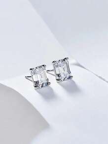 1 Pair French Minimalist 925 Sterling Silver 4-Prong High Carbon Diamond Stud Earrings With Simulated White Crystal, Suitable For Daily Wear For Women - White Gold Yellow Zirconia Earrings - View 3