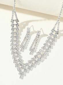 Sparkling Cubic Zirconia Waterdrop Necklace Earrings Bridal Jewelry Set