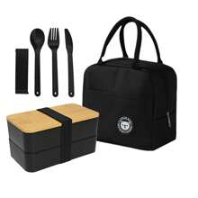 1 Set Bento Box With Cutlery, Insulated Bag, Meal Prep Container, Lunch Box Set, Adult Lunch Box, Women's Insulated Bag, Japanese Bento Box, Snack Container, Reusable, Travel Essential, Suitable For School, Work, Outdoor - Black - View 12