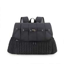 Black Quilted Backpack Diaper Bag, Large Capacity Fashion Shoulder Handbag, Waterproof Travel Mommy Bag With Insulated Pocket