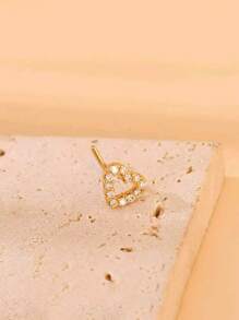1pc Stainless Steel L-Shaped Hollow Heart Nose Stud, Suitable For Women's Birthday, Party, Daily Wear - Yellow Gold - View 2