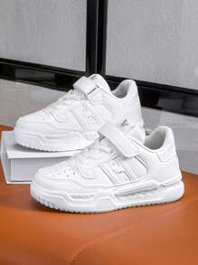 Boys White Sports Shoes, Teens Pure White Low-Top Casual Shoes, Girls New Anti-Slip Student School Running Shoes, Leather Surface Waterproof Breathable Wear-Resistant Lightweight Sneakers, Children Comfortable Leisure Shoes Suitable For Indoor/Outdoor Activities, School Days, Daily Wear