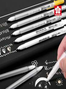 1/3pcs/12pcs White SAKURA Gelly Roll Classic Pen In Bold, White 05-08-10 Pen Core, Cherry Blossom High-Gloss Drawing Pen, Art-Specific High-Gloss Pen, Outlining Pen, Planner Watercolor Marker Pen, White Brush, Writing And Correction Supplies, School Supplies, Back-To-School Season Gifts, Festival Gifts For Classmates And Friends During The Back-To-School Season (White, Silver, Gold - Multicolor - View 12